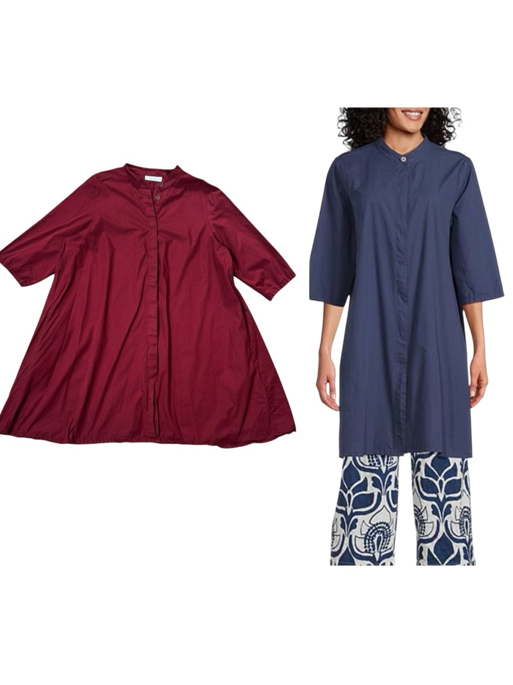 Bryn Walker Organic Cotton Poplin Mandarin Collar Elbow Sleeve Tunic Dress S